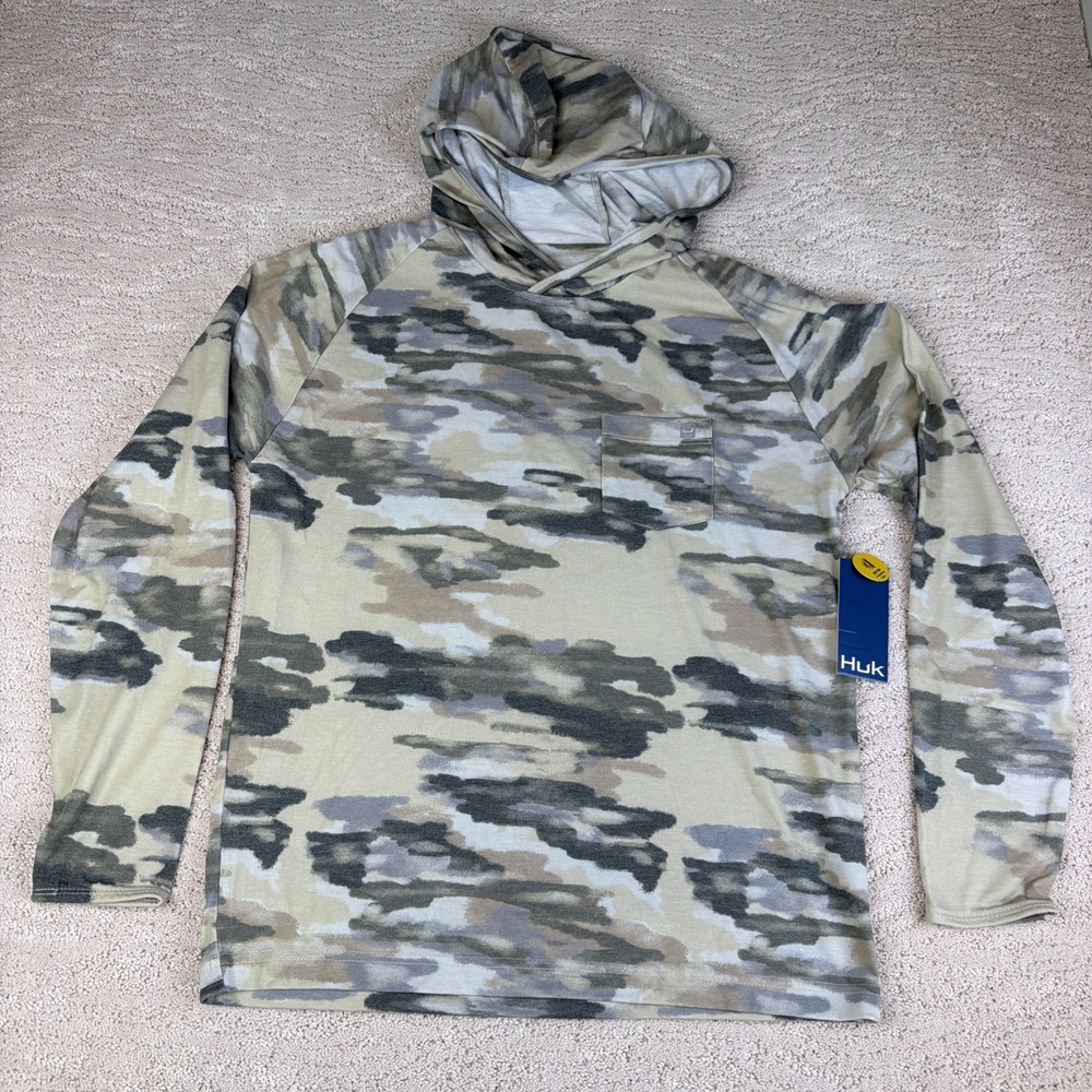 Men's NEW Huk Fishing Size Small Camo Long Sleeve Waypoint Hoodie UPF 50+